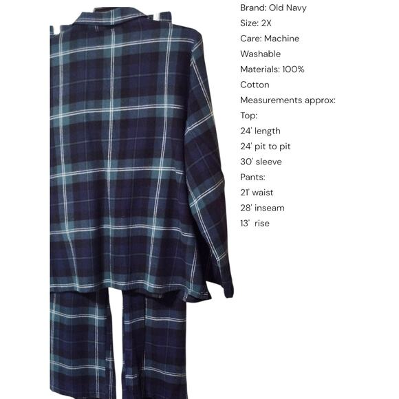 Old Navy Womens Matching Flannel‎ Pajama Set Blue & Green Tartan Plaid Size XXL - Picture 3 of 10